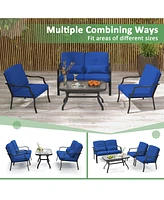 Gouun 4 Pieces Outdoor Conversation Set with Seat Back Cushions and Waist Pillows