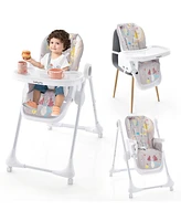 Gouun 3-In-1 Convertible Highchair with Adjustable Height and 5-Point Safety Belt and Lockable Wheels