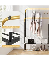 Gouun Rolling Double Rods Garment Rack with Height Adjustable Hanging Bars