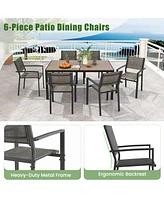 Gouun 7 Piece Outdoor Dining Set with 6 Stackable Chairs and Large Rectangle Table