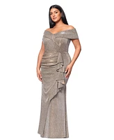 Xscape Plus Size Sweetheart-Neck Off-The-Shoulder Metallic Gown