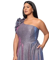 Xscape Plus One-Shoulder Metallic Gown