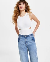 Bar Iii Women's Crewneck Cutout Rib-Knit Bodysuit, Exclusively at Macy's