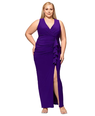 Betsy & Adam Plus V-Neck Gown