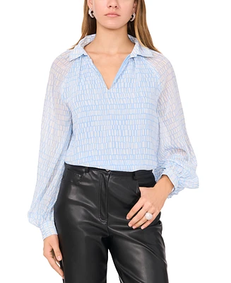 Vince Camuto Women's Printed Collared Raglan-Sleeve Top