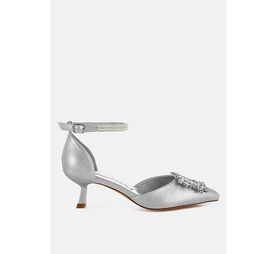 Onkana Diamante Brooch Kitten Heel Sandals