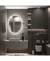 keonjinn Oval Frontlit & Backlit Led Wall Mirror Anti Fog Dimmable Bathroom Vanity Mirror