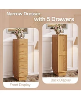 Tribesigns 5-Drawer Narrow Dresser, Set of 2, Wood Tall Dresser for Bedroom,Skinny Dresser Chest of Drawers, Slim Storage Drawers Organizer for Small