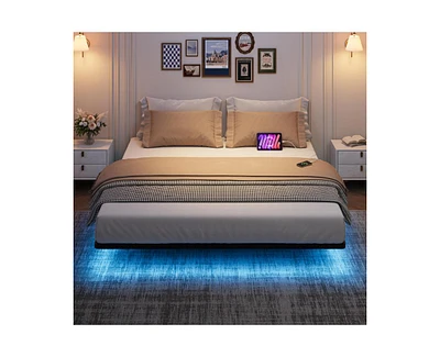 gaomon Floating Bed Frame Full Size, Led Bed Frame with Usb & Type-c Charging Station, Anti-Slip Sheet, Metal Platform Full Size Bed Frame