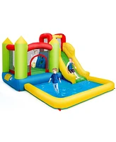 Gymax Inflatable Bounce House Water Slide Bouncer Pool w/ Climbing Wall & 550W Blower