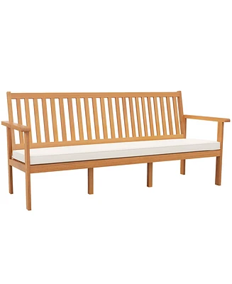 Gouun Outdoor 3-Seat Wood Bench with Seat Cushion and Slatted Seat