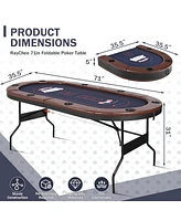 Sugift 71in Foldable Poker Table, 8 Player Texas Holdem Table, Folding Leisure Game Table, Portable Casino Table with Padded Rails and Cup Holders