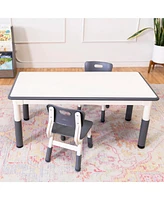 ECR4Kids Dry-Erase Rectangular Activity Table with 2 Chairs, Adjustable, Grey