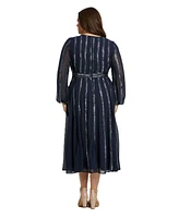 Mac Duggal Plus Long Sheer Sleeve Beaded Dress