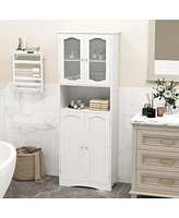 Costway 64.5" Tall Bathroom Cabinet with Tempered Glass Doors Adjustable Shelves