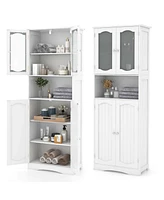 Costway 64.5" Tall Bathroom Cabinet with Tempered Glass Doors Adjustable Shelves