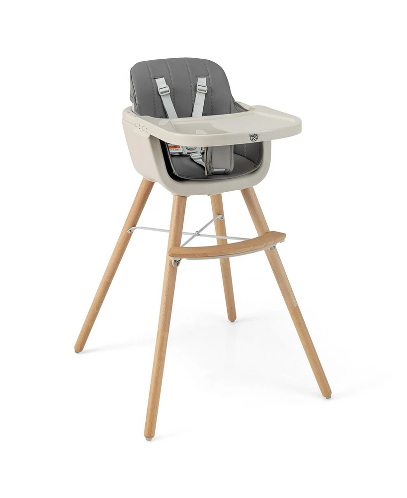 Gouun 3-in-1 Convertible Wooden High Chair with Cushion