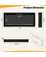 Costway 40" Linear Electric Fireplace 1500W Recessed Wall-Mounted with Multi-Color Flame
