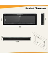 Costway 50" Linear Electric Fireplace 1500W Recessed Wall-Mounted with Multi-Color Flame