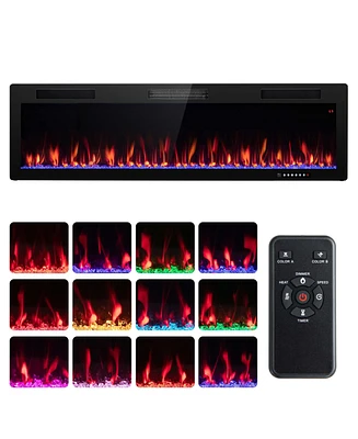 Costway 60" Linear Electric Fireplace 1500W Recessed Wall-Mounted with Multi-Color Flame