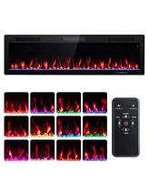 Costway 60" Linear Electric Fireplace 1500W Recessed Wall-Mounted with Multi-Color Flame