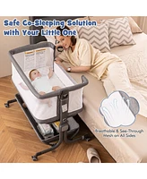 Gouun Baby Bassinet Bedside Sleeper with 6-Level Adjustable Height