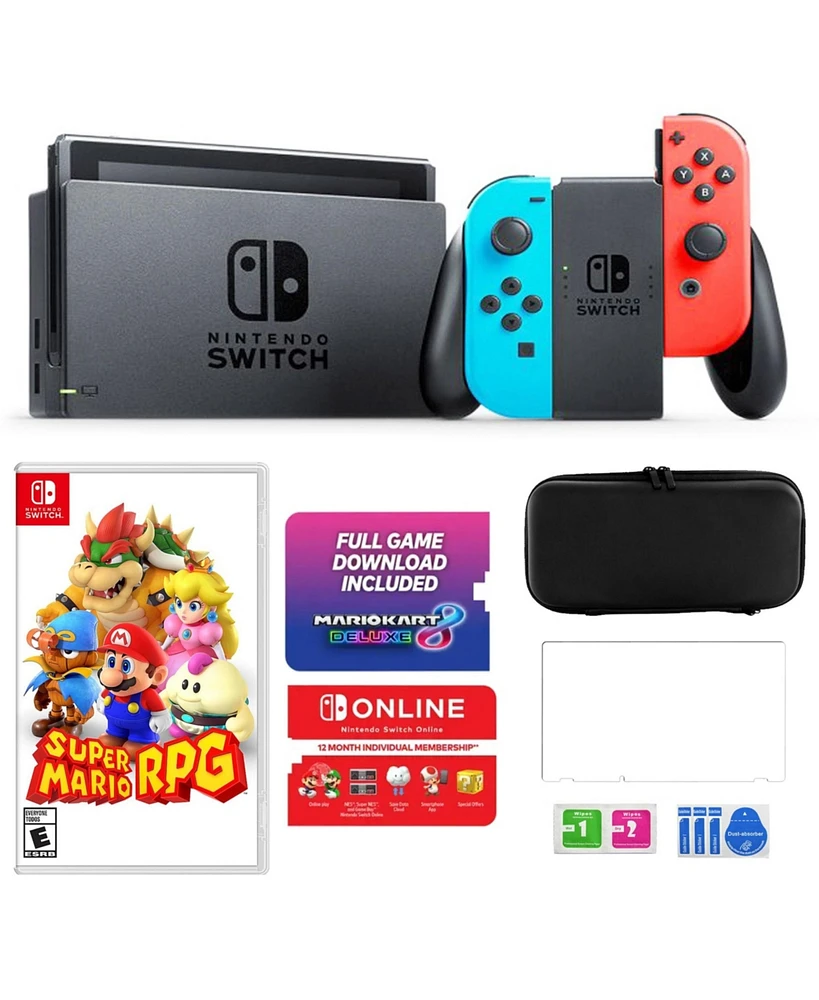 Nintendo Switch with MarioKart 8 Bundle in Neon with Mario Rpg & Accessories