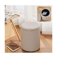 Sugift 16" Round Storage Ottoman with Lid - Natural, Handwoven Footstool for Living Room, Bedroom, Bathroom, Home Office