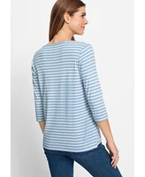 Olsen Women's 100% Cotton Striped T-Shirt