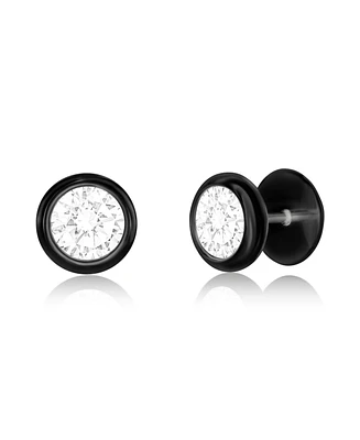 Metallo Stainless Steel Bezel-Set Cz Stud Earrings