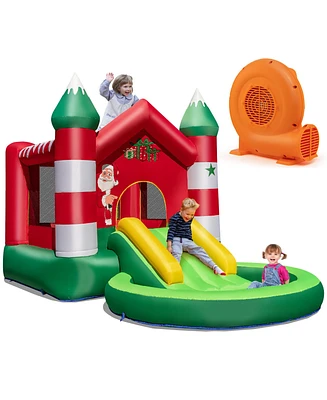 Gymax Christmas-Theme Inflatable Bounce House w/ 550W Blower Christmas Gift for Kids