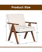 Gouun Modern Accent Chair Linen Fabric Armchair with Solid Acacia Wood Frame