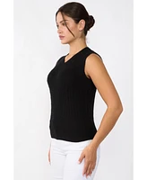 Jennie Liu Women's 100% Cashmere V Neck Cable-knit Sweater Vest