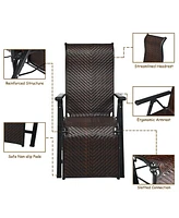 Gouun Patio Back Adjustable Rattan Folding Lounge Recliner