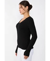 Jennie Liu Women's 100% Cashmere Cable-knit Long Sleeve Pullover V Neck Sweater