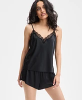 I.n.c. International Concepts Women's Stretch Satin Lace-Trim Tank & Tap Shorts Pajama Set, Exclusively at Macy's