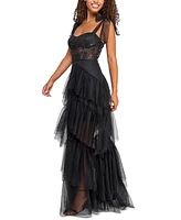 City Studios Juniors' Sequin-Corset Layered-Skirt Gown