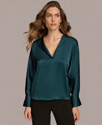 Donna Karan Women's Long Sleeve V-Neck Blouse