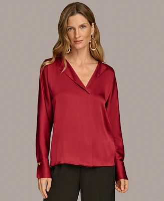 Donna Karan New York Women's Long-Sleeve V-Neck Satin Blouse