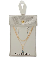 Anne Klein Gold-Tone Mother-of-Pearl Tear-Shape Layered Pendant Necklace & Drop Earrings Set