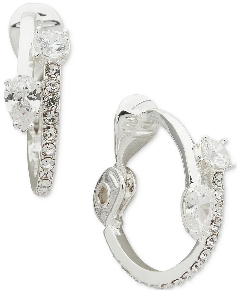 Anne Klein Silver-Tone Small Crystal Bypass Clip-On Hoop Earrings, 0.69"