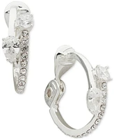 Anne Klein Silver-Tone Small Crystal Bypass Clip-On Hoop Earrings, 0.69"