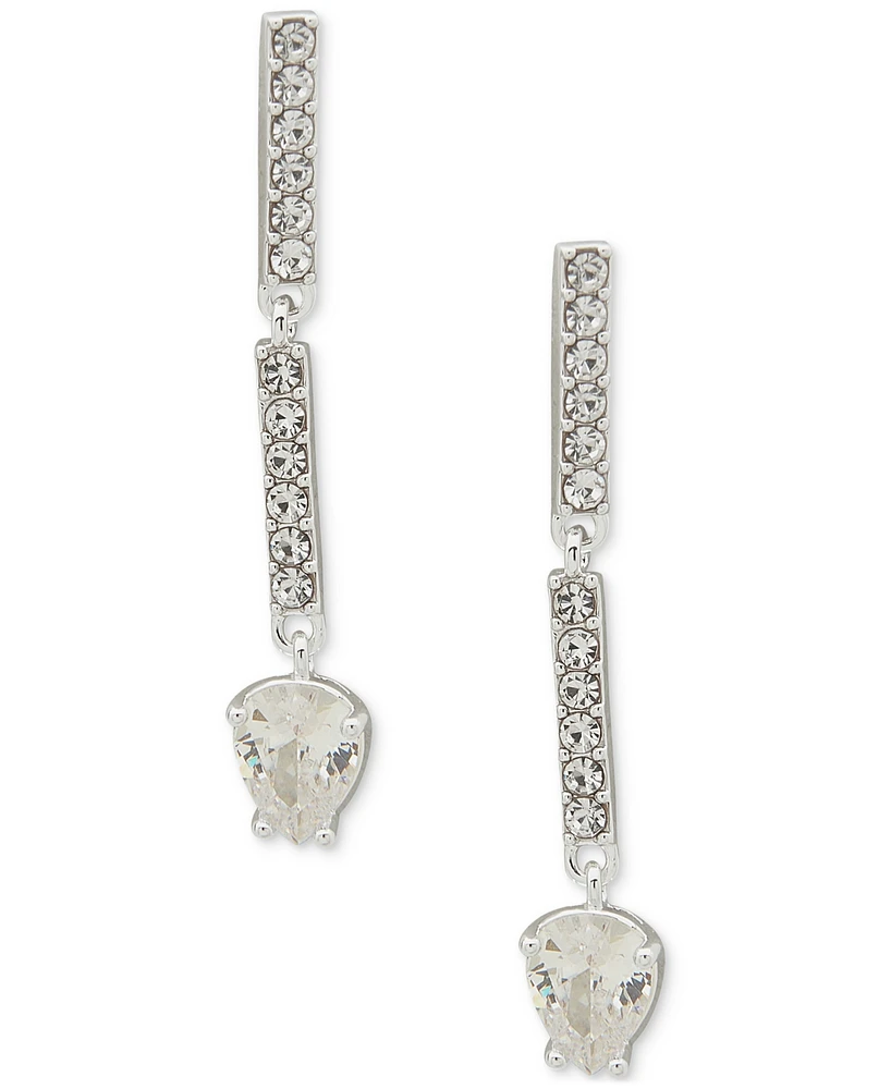 Anne Klein Silver-Tone Stone & Crystal Bar Pear Linear Drop Earrings