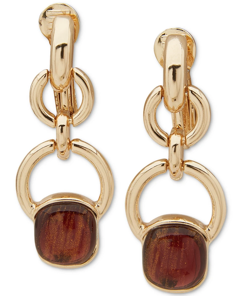 Anne Klein Gold-Tone Link & Stone Clip-On Double Drop Earrings