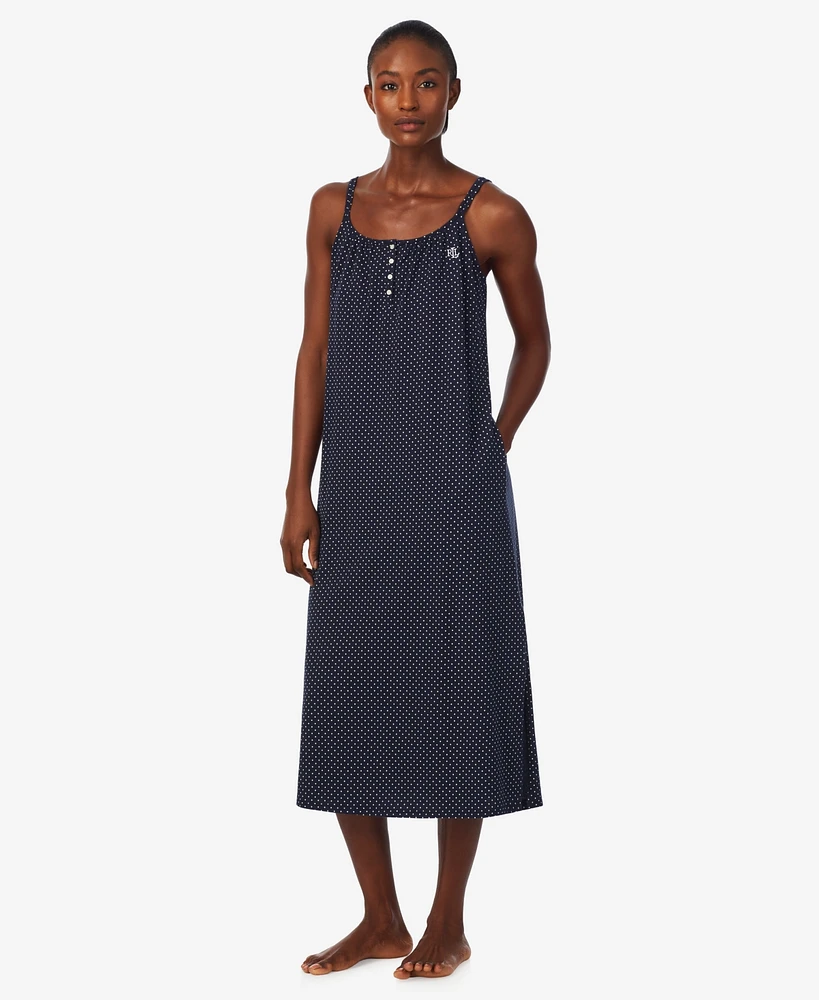 Lauren Ralph Women's Double Strap Button Neck Ballet Gown