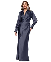 Xscape Women's Satin Shirtdress Gown