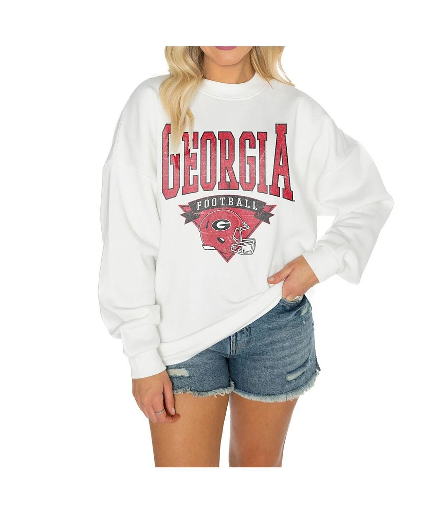 Gameday Couture Women's White Georgia Bulldogs Good Vibes Premium Fleece Drop Shoulder Pullover Sweatshirt