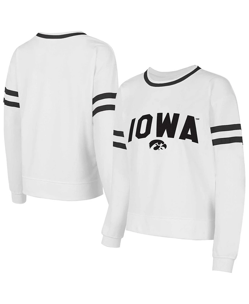 Concepts Sport Women's White Iowa Hawkeyes Borough French Terry Arch Over Long Sleeve T-Shirt