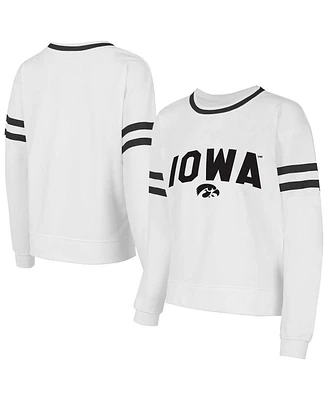 Concepts Sport Women's White Iowa Hawkeyes Borough French Terry Arch Over Long Sleeve T-Shirt