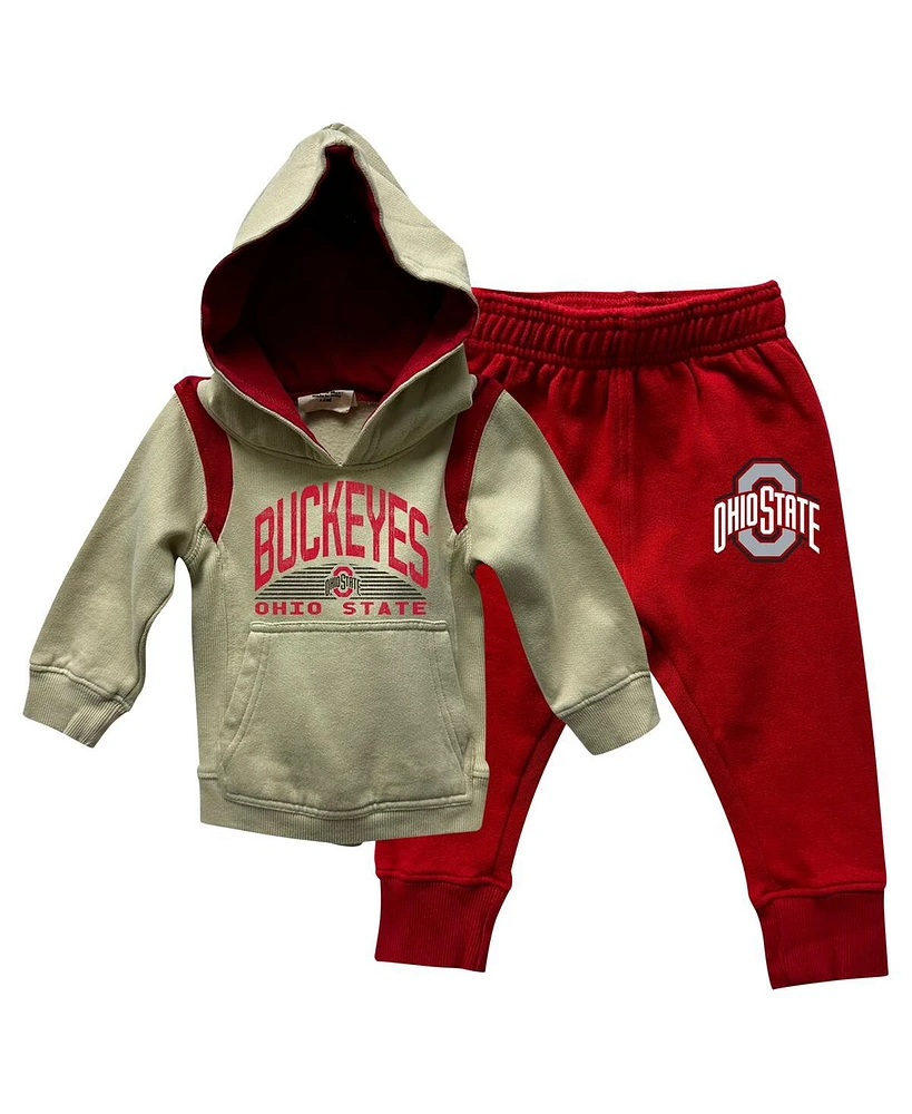 Wes Willy Baby Boys and Girls Ohio State Buckeyes Colorblock Pullover Hoodie Sweatpants Set